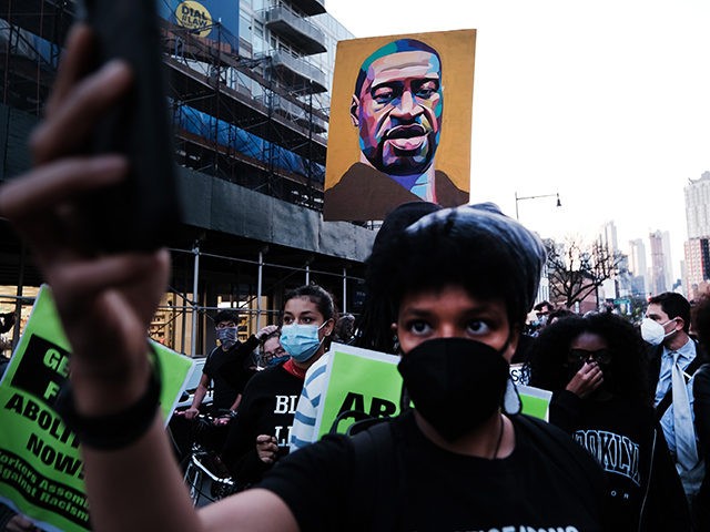 NEW YORK, NEW YORK - APRIL 20: People march after the verdict of the Derek Chauvin trial i