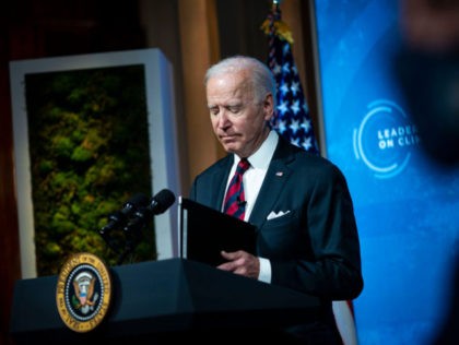 WASHINGTON, DC - APRIL 22: U.S. President Joe Biden delivers remarks during a virtual Leaders Summit on Climate with 40 world leaders at the East Room of the White House April 22, 2021 in Washington, DC. President Biden pledged to cut greenhouse gas emissions by half by 2030. (Photo by …