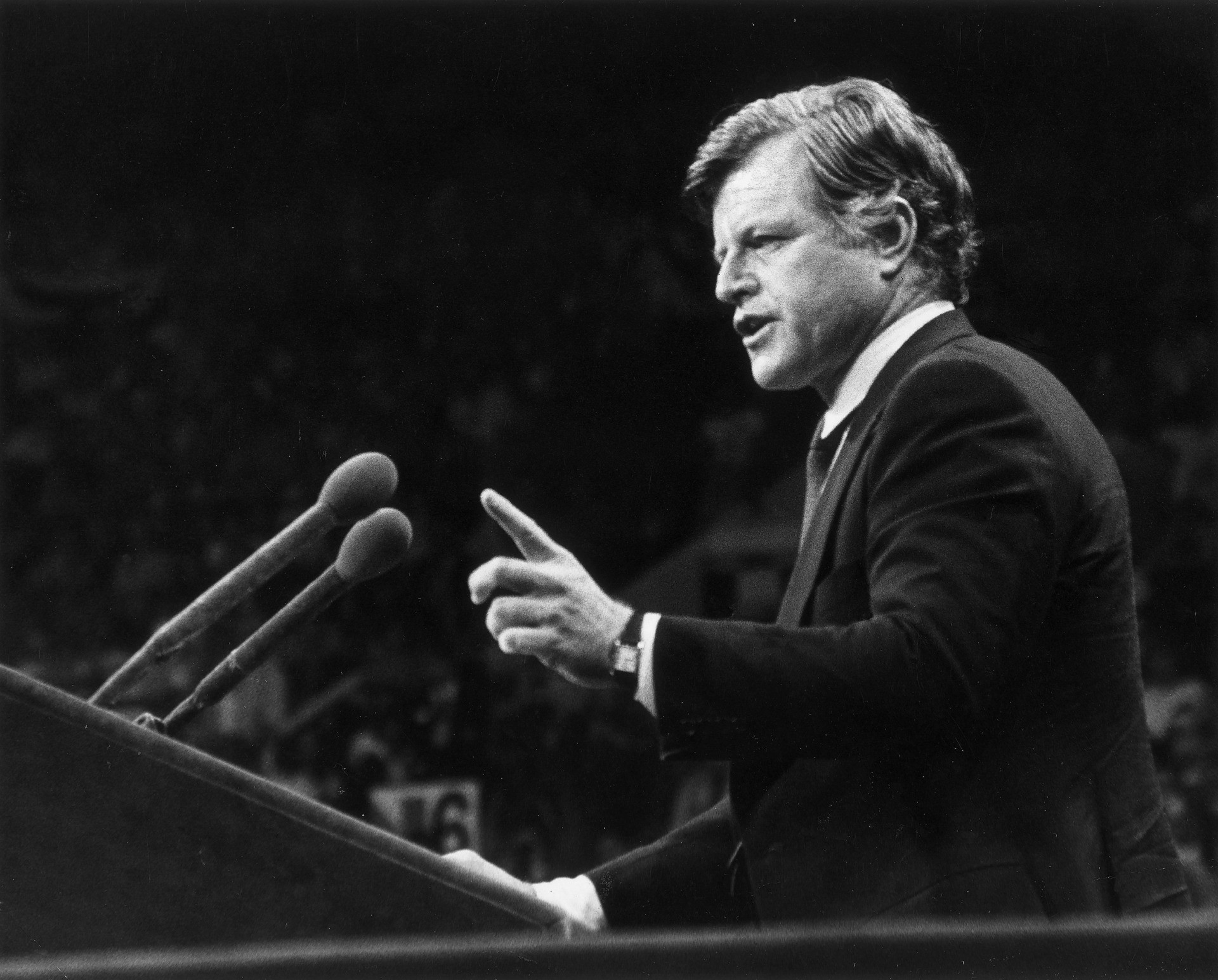 Sen. Ted Kennedy (D-MA) speaking at the Democratic convention in New York shortly after being defeated by President Jimmy Carter for the 1980 Democratic presidential nomination on August 12, 1980. (Keystone/Getty Images)
