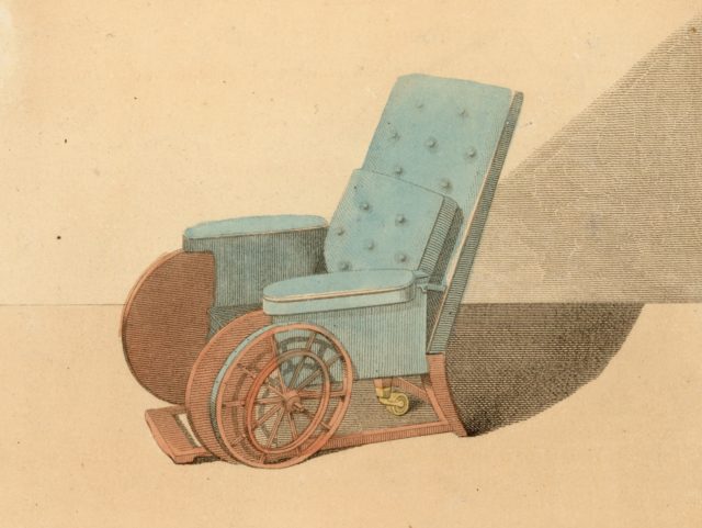 1810: Early nineteenth century wheelchairs. (Photo by Hulton Archive/Getty Images)