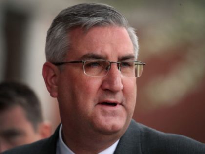 EAST CHICAGO, IN - APRIL 19: Indiana Gov. Eric Holcomb addresses the media after meeting with former residents and taking a brief tour of the West Calumet Housing Complex with EPA Administrator Scott Pruitt on April 19, 2017 in East Chicago, Indiana. All the residents of the complex were ordered …
