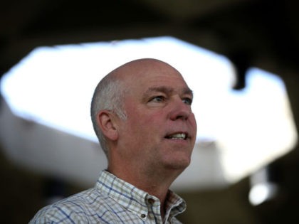 GREAT FALLS, MT - MAY 23: Republican congressional candidate Greg Gianforte speaks to supp