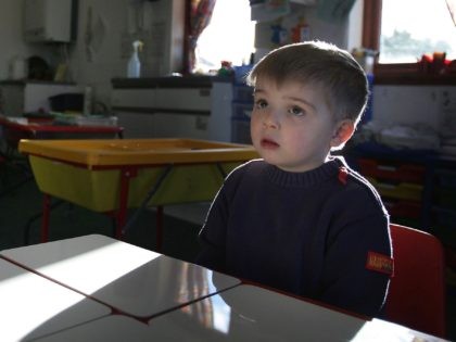 GLASGOW, SCOTLAND - JANUARY 28: A three-year-old boy attends a private nursery school Janu