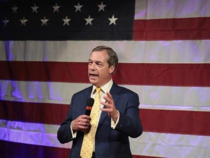 FAIRHOPE, AL - SEPTEMBER 25: British politician Nigel Farage speaks at a campaign event for Republican candidate for the U.S. Senate in Alabama Roy Moore on September 25, 2017 in Fairhope, Alabama. Moore is running in a primary runoff election against incumbent Luther Strange for the seat vacated when Jeff …