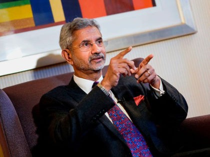 India's Minister of Foreign Affairs Subrahmanyam Jaishankar gestures as he answers questio