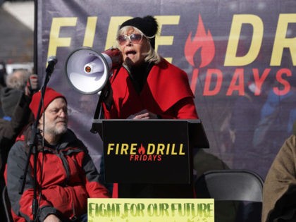 WASHINGTON, DC - NOVEMBER 08: Actress Jane Fonda speaks during a rally prior to a march from the U.S. Capitol to the White House as part of her "Fire Drill Fridays" rally protesting against climate change November 08, 2019 in Washington, DC. The demonstrators temporarily blocked the White House northwest …