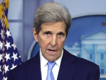 Special Presidential Envoy for Climate and former Secretary of State John Kerry speaks during a daily press briefing at the James Brady Press Briefing Room of the White House on April 22, 2021 in Washington, DC. White House Press Secretary Jen Psaki held the daily press briefing to discuss various …