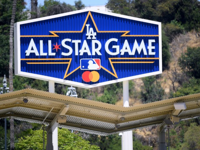 LOS ANGELES, CALIFORNIA - JULY 03: All Star Game sign in right field at a Los Angeles Dodgers summer workout in preparation for a shortened MLB season during the coronavirus (COVID-19) pandemic at Dodger Stadium on July 03, 2020 in Los Angeles, California. (Photo by Harry How/Getty Images)
