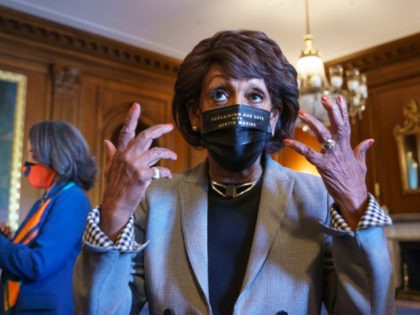 Rep. Maxine Waters, D-Calif., joins members of the Congressional Black Caucus to await the verdict in the murder trial of former Minneapolis police Officer Derek Chauvin in the death of George Floyd, on Capitol Hill in Washington, Tuesday, April 20, 2021. (AP Photo/J. Scott Applewhite)