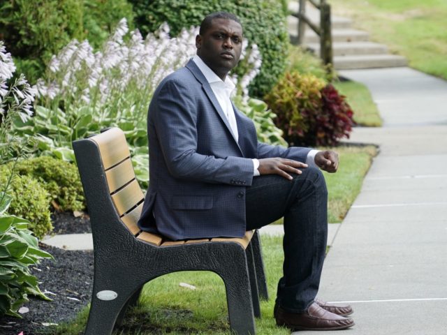 Mondaire Jones, the Democratic candidate for New York's 17th Congressional District, poses outside his home in Nyack, New York, July 23, 2020. - Jones, 33, has won the Democratic primaries in his district. If he wins the November 3rd election as anticipated, he will become the first Black, openly gay …