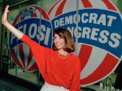 Congressional candidate Nancy Pelosi, D-Calif., waves at the Headquarters in San Francisco Tuesday night April 7, 1987. Pelosi held a slight edge over San Francisco city Supervisor Harry Britt, for the seat of the late Rep.Sala Burton, according to early election results.(AP Photo/Paul Sakuma)