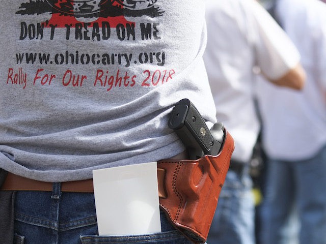 Gun owners and second amendment advocates gather at the Ohio State House to protest gun co