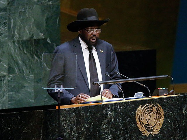 NEW YORK, NY - SEPTEMBER 27: Salva Kiir President of the Republic of South Sudan speaks at