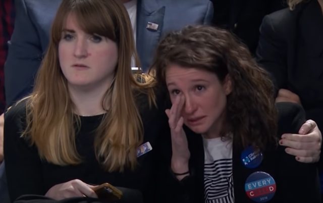 Clinton 2016 supporters reacting to Donald Trump's win. Screenshot via YouTube.