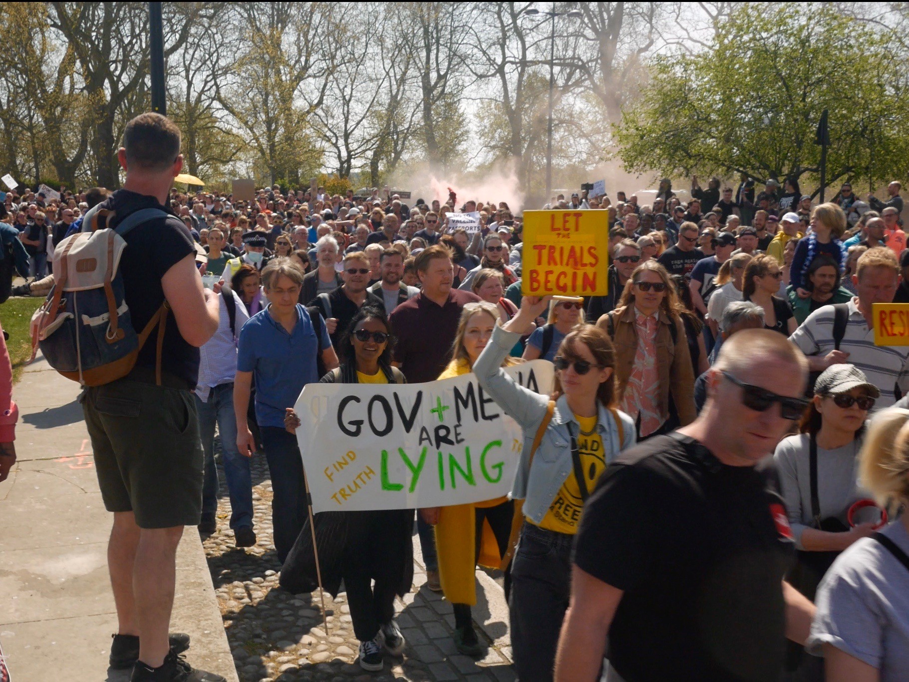 Thousands of anti-lockdown demonstrators took to the streets of London to protest against coronavirus vaccine passports. April 24, 2021. Kurt Zindulka, Breitbart News