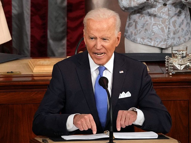 US President Joe Biden addresses a joint session of Congress at the US Capitol in Washington, DC, on April 28, 2021. (Photo by Doug Mills / POOL / AFP) (Photo by DOUG MILLS/POOL/AFP via Getty Images)