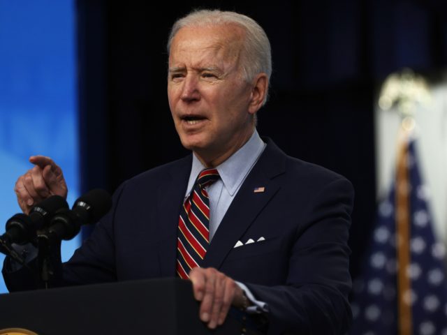 WASHINGTON, DC - APRIL 21: U.S. President Joe Biden delivers remarks on the COVID-19 response and the state of vaccinations at the South Court Auditorium of Eisenhower Executive Office Building on April 21, 2021 in Washington, DC. As of today, President Biden said the United States has distributed 200 million …