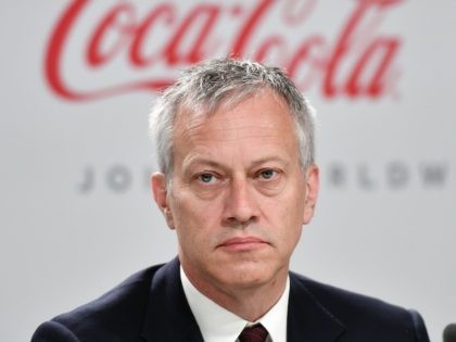 Coca-Cola President and CEO James Quincey attends a press conference with International Olympic Committee (IOC) president and China Mengniu Dairy CEO and Executive Director, as part of the 134th Session of the International Olympic Committee (IOC) at the SwissTech Convention Centre in Lausanne, on June 24, 2019. - The International …