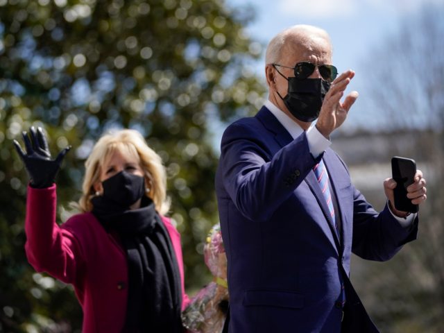 WASHINGTON, DC - APRIL 2: U.S. President Joe Biden and First Lady Dr. Jill Biden depart th