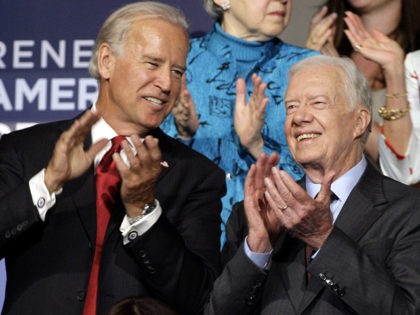 Former President Jimmy Carter, right, is seen with Democratic vice presidential candidate Sen. Joe Biden, D-Del., at the Democratic National Convention in Denver, Tuesday, Aug. 26, 2008. (AP Photo/Paul Sancya) (AP Photo/Paul Sancya)
