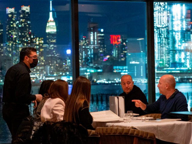 Customers dine at the Greek restaurant Molos in Weehawken, New Jersey on February 6, 2021,