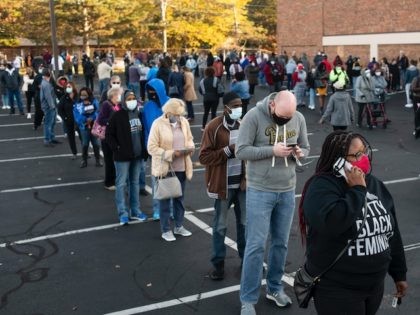 Early voters line up outside of the Franklin County Board of Elections Office on October 6, 2020 in Columbus, Ohio. Ohio allows early voting 28 days before the election which occurs on November 3rd of this year. (Photo by Ty Wright/Getty Images)