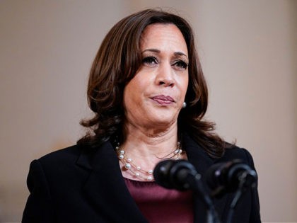 Vice President Kamala Harris speaks Tuesday, April 20, 2021, at the White House in Washing