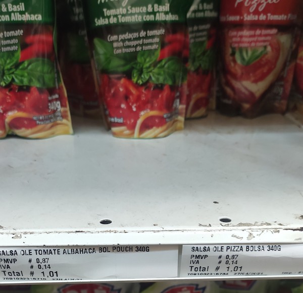 Price of tomato sauce in US dollars (denoted by # symbol) in Caracas, Venezuela, May 2021