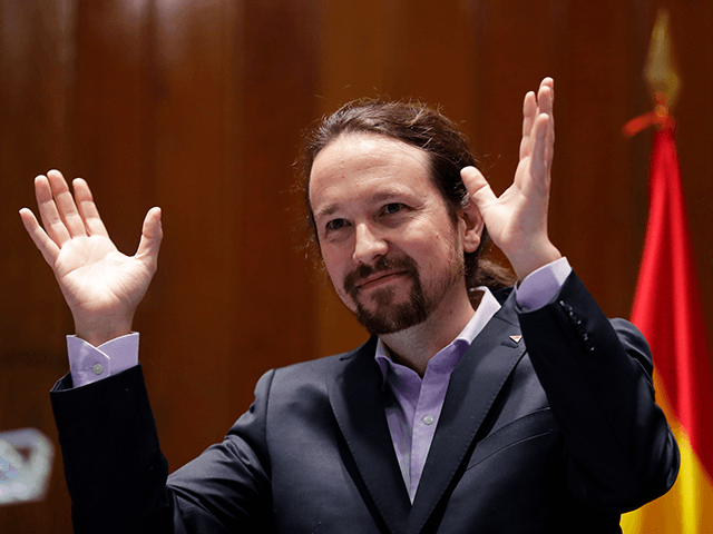 In this Jan. 13, 2020 file photo, Podemos leader Pablo Iglesias gestures after receiving his ministerial briefcase in Madrid, Spain. The leader of the junior party in Spain's coalition government said on Monday March 15, 2021 he is leaving the Cabinet to run for regional office. Pablo Iglesias took the …