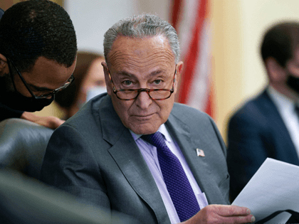 Senate Majority Leader Chuck Schumer, D-N.Y., listens during a markup of the "For the People Act of 2021" in the Senate Rules Committee, at the Capitol in Washington, Tuesday, May 11, 2021. The bill, which would expand access to voting and other voting reforms, was already passed by Democrats in …