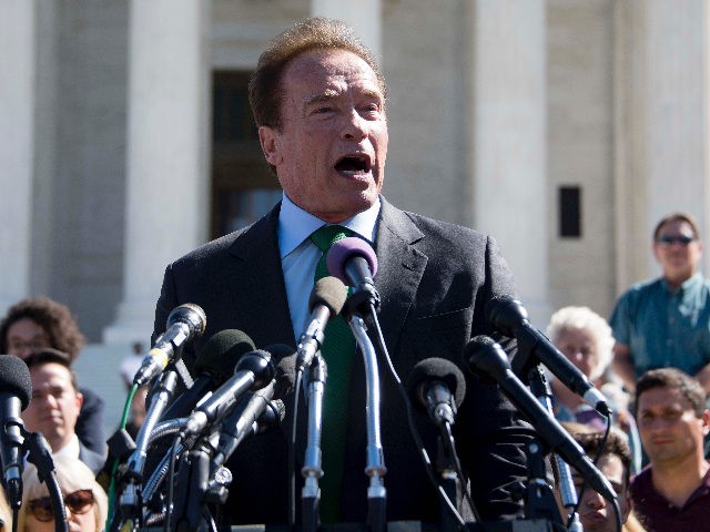 Former California Governor and actor Arnold Schwarzenegger speaks outside the US Supreme C