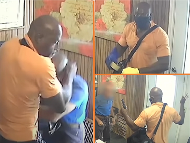 A Texas auto dealer is beaten by a black man armed with a gun and crowbar. (Security Camera Video Released by Houston Police Department)