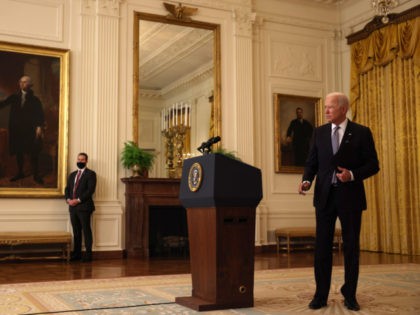 WASHINGTON, DC - MAY 17: U.S. President Joe Biden listens to a journalist's question after giving an update on his administration’s COVID-19 response and vaccination program in the East Room of the White House on May 17, 2021 in Washington, DC. Biden announced that the U.S. will send 20 million …