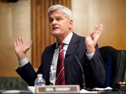 WASHINGTON, DC - MAY 11: U.S. Sen. Bill Cassidy (R-LA) raises concerns about current COVID-19 guidelines during a Senate Health, Education, Labor and Pensions Committee hearing to discuss the ongoing federal response to COVID-19 on May 11, 2021 in Washington, DC. (Photo by Greg Nash-Pool/Getty Images)
