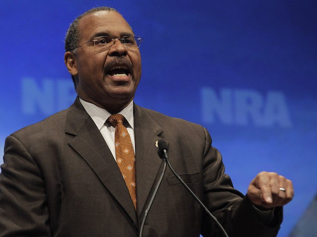 Former Ohio Secretary of State Ken Blackwell speaks at the National Rifle Association convention in St. Louis, Friday, April 13, 2012. (AP Photo/Michael Conroy)