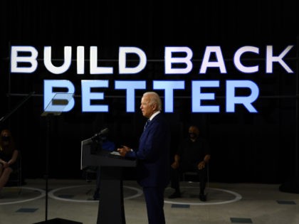 US Democratic presidential candidate Joe Biden speaks about on the third plank of his Buil