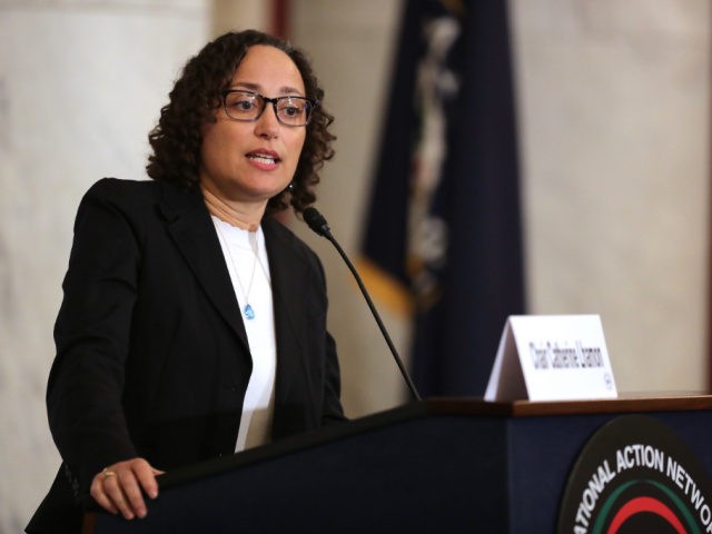 WASHINGTON, DC - NOVEMBER 13: U.S. Commission on Civil Rights Chair Catherine Lhamon addre