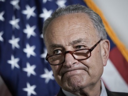 Senate Majority Leader Chuck Schumer (D-NY) speaks during a news conference following a po