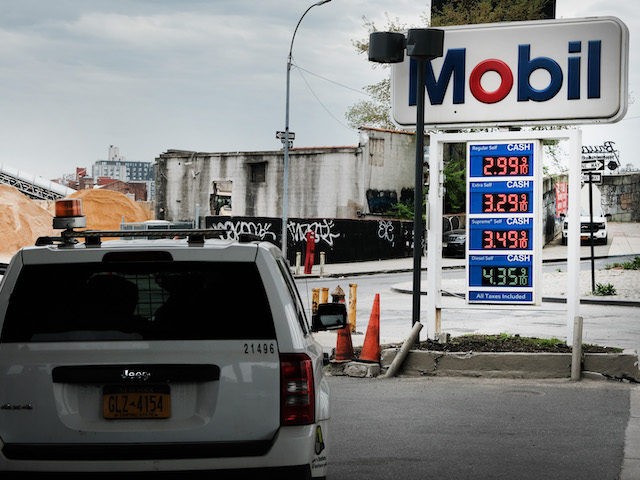 As gas prices continue to rise, people fill-up at a gas station in Brooklyn on May 03, 202