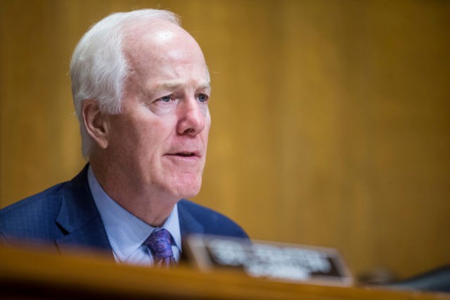 WASHINGTON, DC - JUNE 11: Senate Caucus on International Narcotics Control Chairman Sen. John Cornyn (R-TX) questions U.S. Secretary of State Mike Pompeo during a Senate Caucus on International Narcotics Control hearing on June 11, 2019 in Washington, DC. The hearing examined the federal government's role in combating transnational criminal …