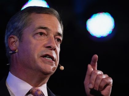 LONDON, ENGLAND - SEPTEMBER 27: Leader of the Brexit Party, Nigel Farage addresses the aud