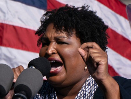 Former US Representative and voting rights activist Stacey Abrams speaks at a Get Out the