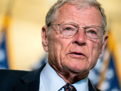 WASHINGTON, DC - APRIL 13: U.S. Sen. Jim Inhofe (R-OK) speaks to reporters following Senate Republican Policy luncheons at the Russell Senate Office Building on Capitol Hill on April 13, 2021 in Washington, DC. Senate Republicans criticized U.S. President Joe Biden's plan to remove all troops from Afghanistan by September …