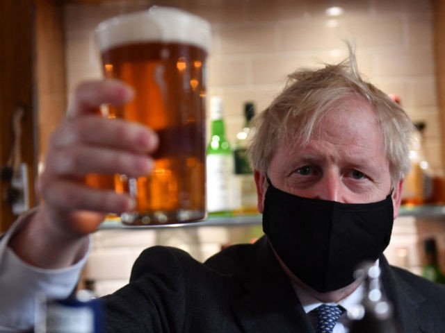 Britain's Prime Minister and leader of the Conservative Party, Boris Johnson, wearing