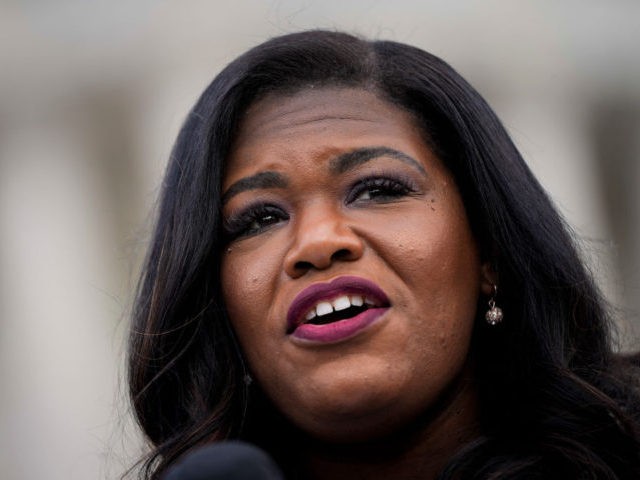 WASHINGTON, DC - APRIL 22: Rep. Cori Bush (D-MO) speaks during a news conference to advocate for ending the Senate filibuster, outside the U.S. Capitol on April 22, 2021 in Washington, DC. With the Senate filibuster rules in place, legislative bills require 60 votes to end debate and advance, rather …