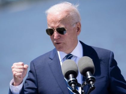 US President Joe Biden speaks about infrastructure and jobs along the banks of the Calcasieu River near Interstate 10 on May 6, 2021, in Westlake, Louisiana. (Photo by Brendan Smialowski / AFP) (Photo by BRENDAN SMIALOWSKI/AFP via Getty Images)