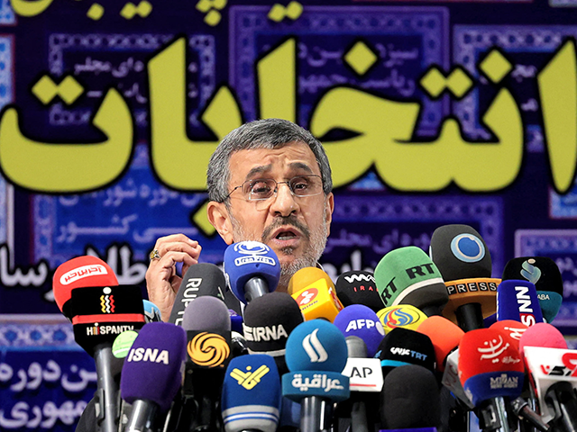 Iran's former president Mahmoud Ahmadinejad addresses reporters at the Interior Ministry headquarters in the capital Tehran on May 12, 2021 after registering his candidacy to run again for the presidential elections scheduled for June. (Photo by ATTA KENARE / AFP) (Photo by ATTA KENARE/AFP via Getty Images)