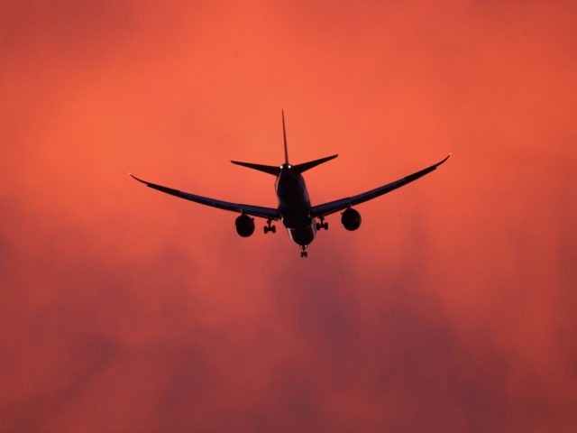 LONDON, ENGLAND - FEBRUARY 03: An airplane comes in to land at Heathrow Airport as the sun sets on February 03, 2021 in London, England . (Photo by Chris Jackson/Getty Images)