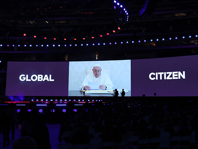 In this image released on May 2, Pope Francis speaks via video during Global Citizen VAX LIVE: The Concert To Reunite The World at SoFi Stadium in Inglewood, California. Global Citizen VAX LIVE: The Concert To Reunite The World will be broadcast on May 8, 2021. (Photo by Kevin Winter/Getty …