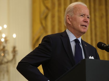 WASHINGTON, DC - MAY 07: U.S. President Joe Biden speaks on job numbers from April, 2021 at the East Room of the White House May 7, 2021 in Washington, DC. U.S. economy added 266,000 jobs in April, far less than the one million jobs that was expected. (Photo by Alex …